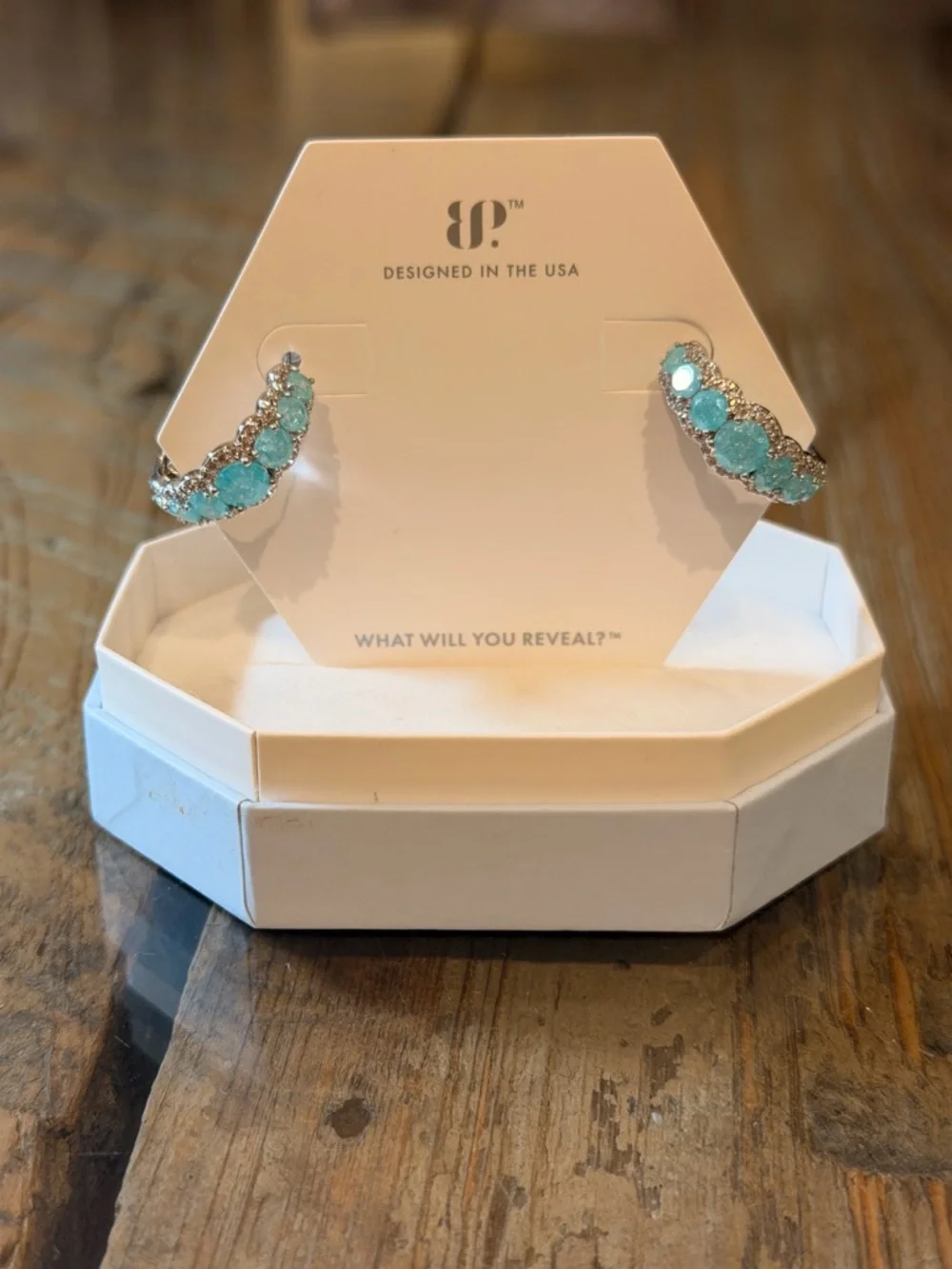BP NWOT! Aquamarine Crystal Hoop Earrings with Silver Accents - Picture 1 of 5